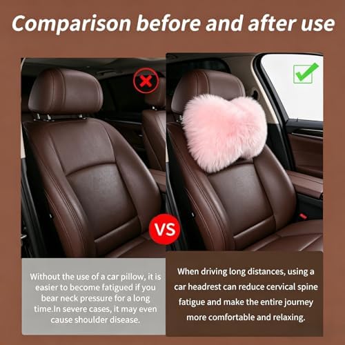 Car Headrest Pillow Plush Protector Neck Rest Pillows, Pink