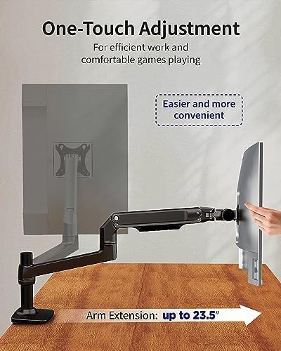 Ergounion Single Monitor Arm Desk Mount, Holds Screens up to 40 Inches and 25 lbs, Fully Adjustable Vesa Monitor Mount with C-Clamp and Grommet Base, Aluminum, Black
