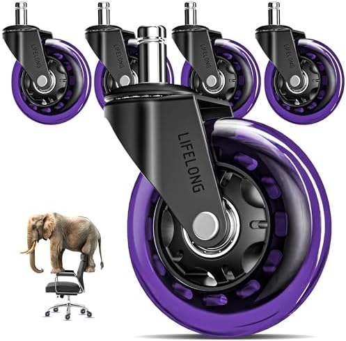 Lifelong Office Chair Wheels Replacement, Heavy Duty, Purple, 5-Pack