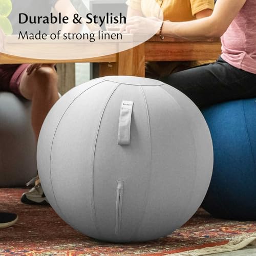 Backerz Balance Ball Chair for Office & Home - Ergonomic Exercise Ball for Posture & Back Pain Relief, Yoga Ball Chair - Sitting Ball with Washable Linen Cover
