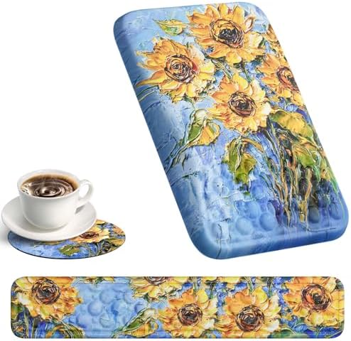 Ospelelf 3 in1 Ergonomic Wrist Rest Pad for Computer Keyboard and Mouse, Large Mouse Pad Set with Support for Office, Sunflower