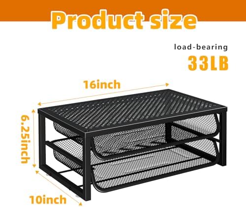 Ekisemio 2-Pack 2-Tier Monitor Stand Riser with Drawer, Metal Computer Desk Organizer for Home Office, Black