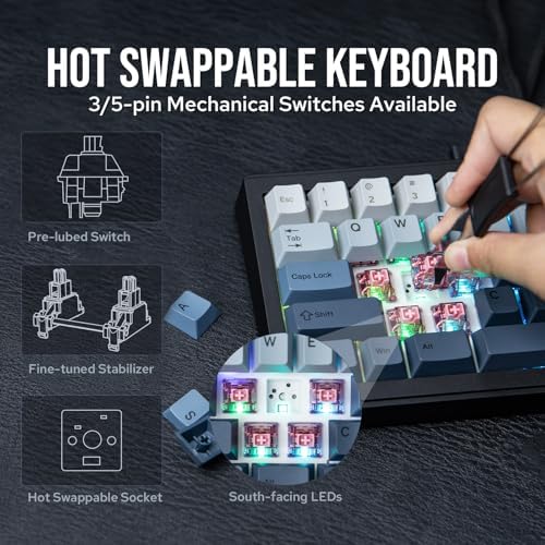 EPOMAKER Split65 QMK/VIA Programmable Keyboard, Wireless Mechanical Keyboard in 2.4Ghz/BT/Type-C, Ergonomic Gaming Keyboard in Split Layout with RGB Backlit (Flamingo Switch)