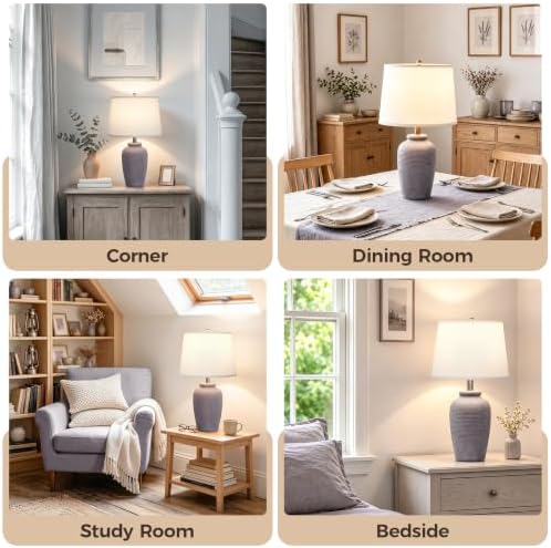 Ceramic Table Lamp Touch Control Bedside Lamp Dimmable, Mauve Taupe