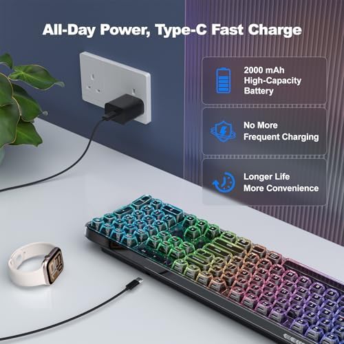 MOFII Upgraded Wireless Ergonomic Keyboard, BT/2.4Ghz Tri-Mode with Natural Curve, RGB Backlit, Rechargeable Battery, Full-Size for Computer/Laptop/Mac/MacBook, Pearl Black