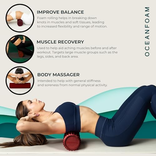 Oceanfoam Tidal Roller - Muscle Massage Foam Roller for Exercise (Maroon)