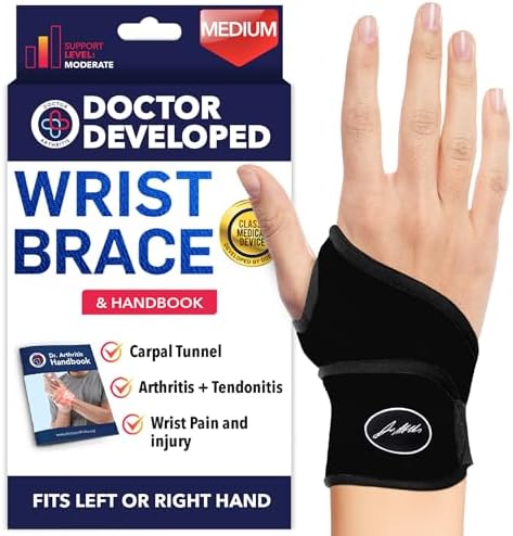 Doctor Developed Wrist Brace, Wrist Wraps for Carpal Tunnel Arthritis, Tendonitis, Hand Support, Ideal for Fitness, Weightlifting - Handbook Included (Wrist Brace 1 Pack)