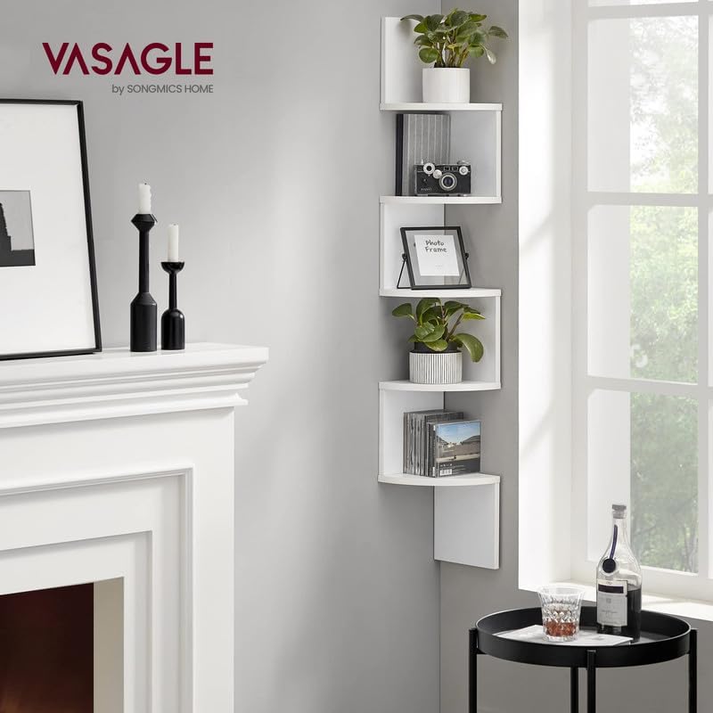 VASAGLE Corner Shelf Wall Mount, 5-Tier Floating Corner Bookshelf