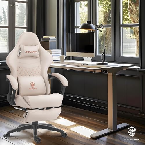 Dowinx Gaming Chair Big and Tall with Dual Extended Footrest & Massage, Ergonomic Reclining Computer Chair for Adults, Racing-Style Gamer Chair 400lbs Capacity, Heavy Duty Office PC Chair (White)