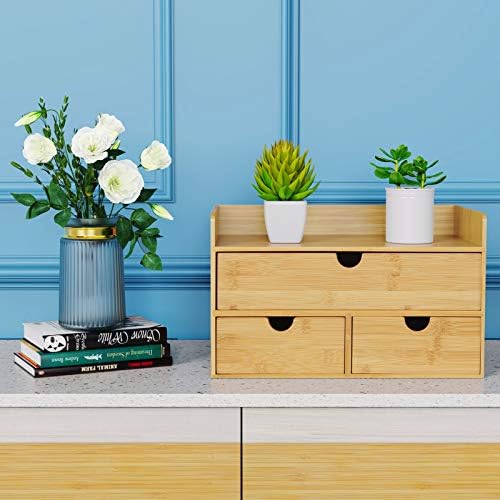 Bamboo Desk Organizer with Drawers, 3-Drawer Desktop Storage Box