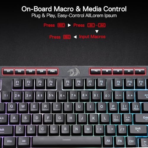 Redragon K515 Shiva Wired RGB Membrane Gaming Keyboard, 98 Keys Mechanical-Feel Keyboard w/Smooth Linear Switch, On-Board Macro & Dedicated Multimedia Keys, Detachable Wrist Rest, Software Supported