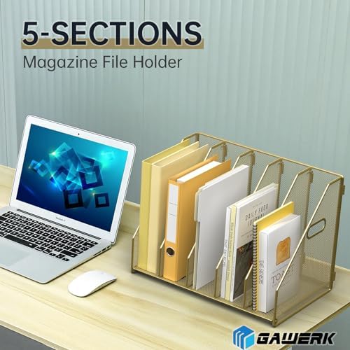 MINDEPOT Desk File Organizer Folder Holder with 5 Vertical for Office, Gold