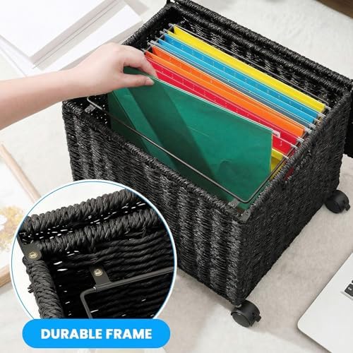 Cinnvoice Decorative Rolling File Cabinet, Black, Letter Size