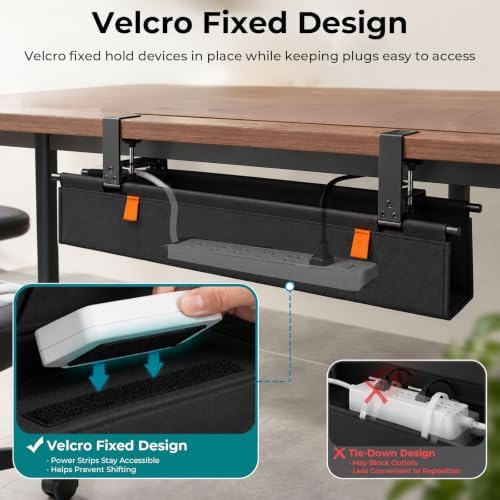 Fabric Under Desk Cable Management Tray 35.4” No Drill with Cable Ties