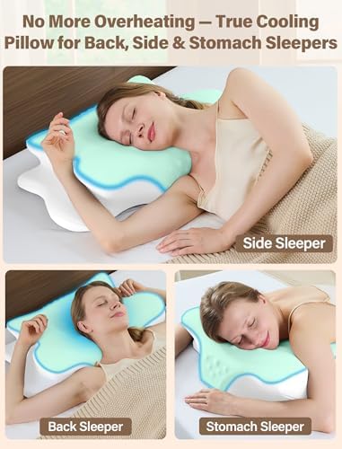 Cervical Neck Pillow for Pain Relief – Ergonomic Memory Foam Pillow for Side Sleeper Contour Orthopedic Bed Pillow for Neck Support with Cooling Cover – Ideal Christmas Birthday Gift for Women - Green