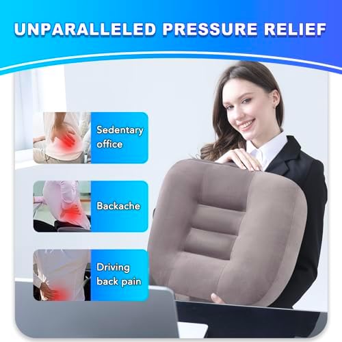 Extra Thick Seat Cushion, Large Chair Cushion Booster for Office Chair to Rise Height, Velvet Cover with Handle and Anti-Slip Bottom, PP Cotton Filling - Relieves Back Pain - 18"X16"X6" Grey