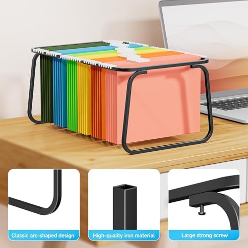 Marbrasse Hanging File Folder Frame, Adjustable Letter Size File Holder 16-25 Inches, Metal File Cabinet Rails for Office, Home, School, Black