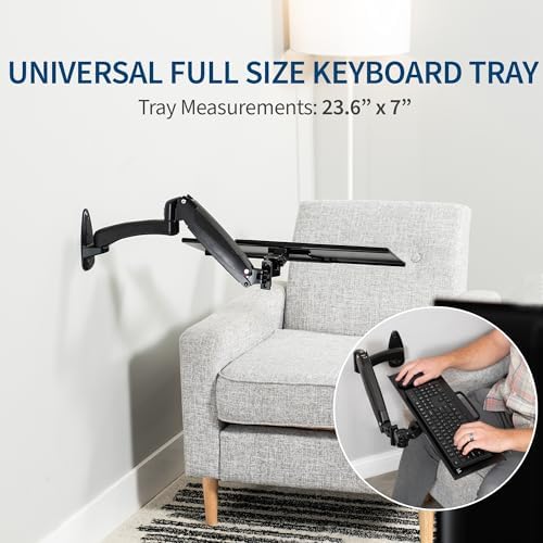 VIVO Black Pneumatic Arm 24 x 7 in Keyboard Tray Wall Mount, MOUNT-KB35A