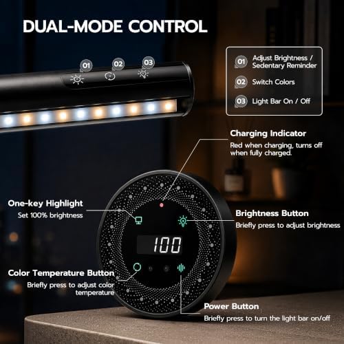 ARES WING Monitor Light Bar with Remote & Sedentary Alert, USB Desk Lamp