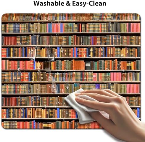 9.5x7.9 Inch Office/Gaming Mouse Pad, Vintage Library Shelf Overflowing with Colorful Books Retro Bookshelf Cute Anti-Slip Mat for Desk