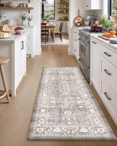 DEXI Kitchen Floor Mats Cushioned Anti Fatigue Runner Rug 24x59 Grey Floral