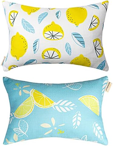 Outdoor Patio Chaise Lounge Small Headrest Waterproof Pillows with Insert & Adjustable Elastic Stripe,Garden Furniture Sofa Office Chair Seat Yellow 2 Pack
