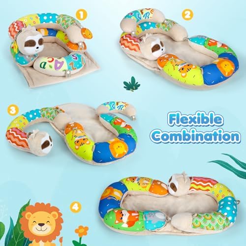 URMYWO Tummy Time Activity Mat - Cozy Tummy Time Mat for Newborn 0-12 Months, Breathable Soft Infant Baby Sit Me Up Floor Seat Early Sensory Development Play Toys Baby Registry Research Shower Gifts
