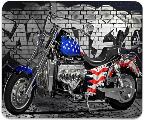 Patriotic Motorcycle USA Pride Flag Mouse Pad, Brick Graffiti Desk Mat