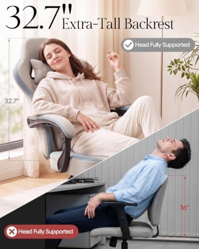 Dowinx Gaming Chair Breathable Fabric Game Chair with Gel Pad and Storage Bag, Comfortable Gamer Chair with Pocket Spring Cushion,Ergonomic Computer Chair with Footrest,Grey