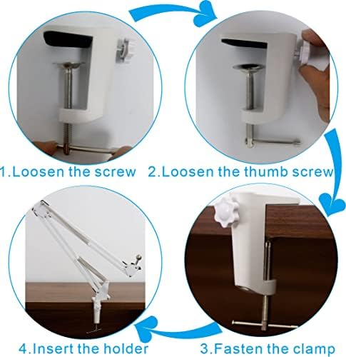 Replacement Heavy Duty C Clamp for 1/2” Base Magnifying Lamp,Desk Lamp,Swing Arm Lamp,Phone I pad Mount,Tablet Mic Holder,Table Mount Clamp for Microphone Stand Mic Boom Arm (ALU White)
