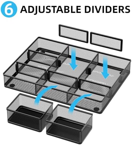 Marbrasse Mesh Desk Drawer Organizer Tray 3 Packs, Black-2PCS
