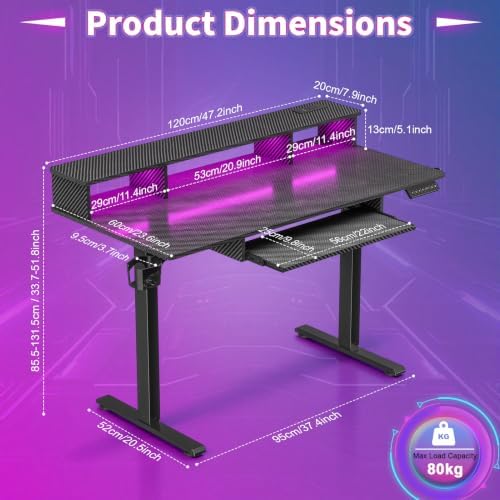 Honrane 47'' Electric Standing Gaming Desk, Height Adjustable Computer Desk