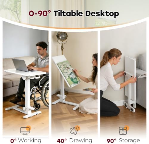 27" Foldable Mobile Standing Desk, No-Assembly Needed, White