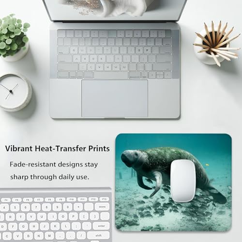 Underwater Florida Manatee with Fish Ocean Mouse Pad, Cute Durable Desk Mat