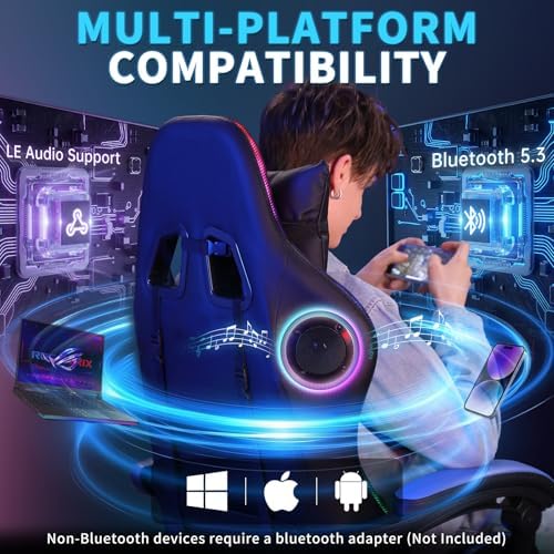 Gaming Chair with Bluetooth Speakers RGB LED Lights Computer Chair-Blue
