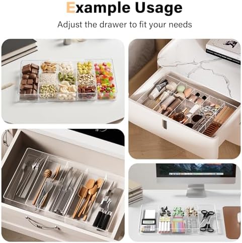 Acrylic Expandable Desk Drawer Organizer with 11 Adjustable Compartments