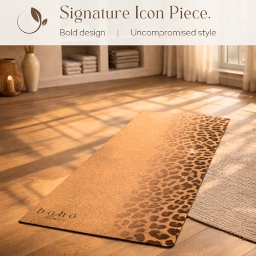 Designer Cork Yoga Mat – Signature Aesthetics on Quality Portuguese Cork with 5mm Solid Tree Rubber Base for Lasting Stability – Non Slip Grip, Odor Free and Non Toxic