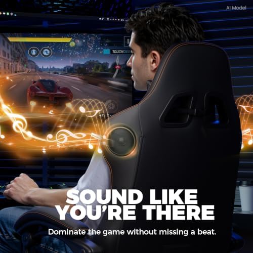 GTPLAYER ACE-PRO Music Gaming Chairs – Built-in Speakers, App Support & Bluetooth Control, Computer Game Chairs with Footrest for Adults, Ergonomic, Reclining, Linkage Armrest, Black & Orange Stitch