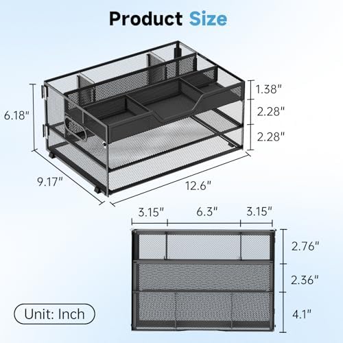 DALTACK 3 Tier Desk Organizer with Pen Holders and Paper Trays, Black