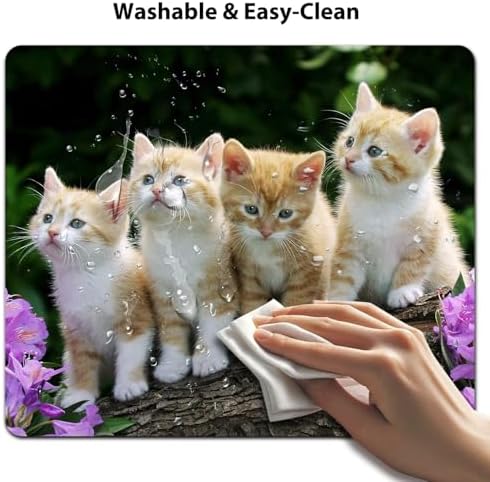 9.5x7.9 Inch Office/Gaming Mouse Pad, Adorable Norwegian Forest Kittens on a Rustic Log Lovely Cats Pets, Cute Anti-Slip Mat for Desk Decor