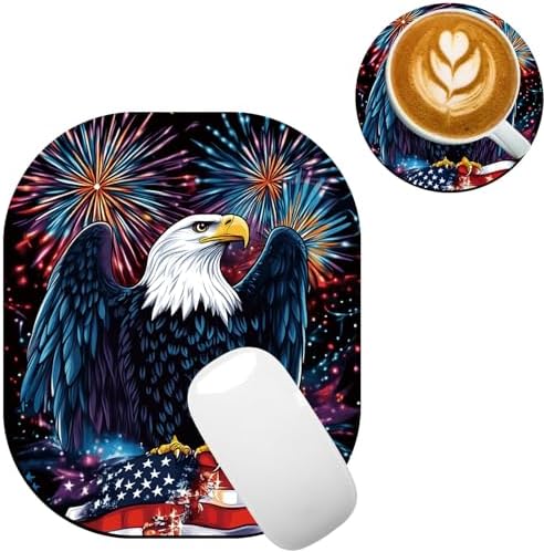 Small Mouse Pad，Mini Mouse Pad 6 x 7 Inch，for Laptop Keyboard Tray Wireless Mouse Home Office Travel，with Non-Slip Rubber Base, Waterproof Mouse Mat，Fireworks Eagle American Flag