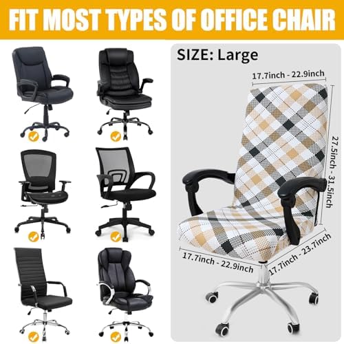 Smiry Stretch Printed Office Computer Desk Chair Covers, Khaki and Black