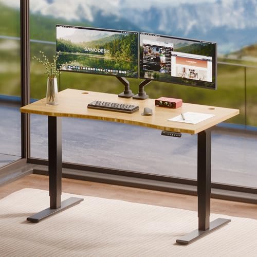 SANODESK Solid Bamboo Dual Motor Standing Desk, 220 lbs, 48×24
