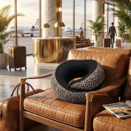 FlyHugz® Neck Travel Pillow Memory Foam Neck Pillow, Leopard Print