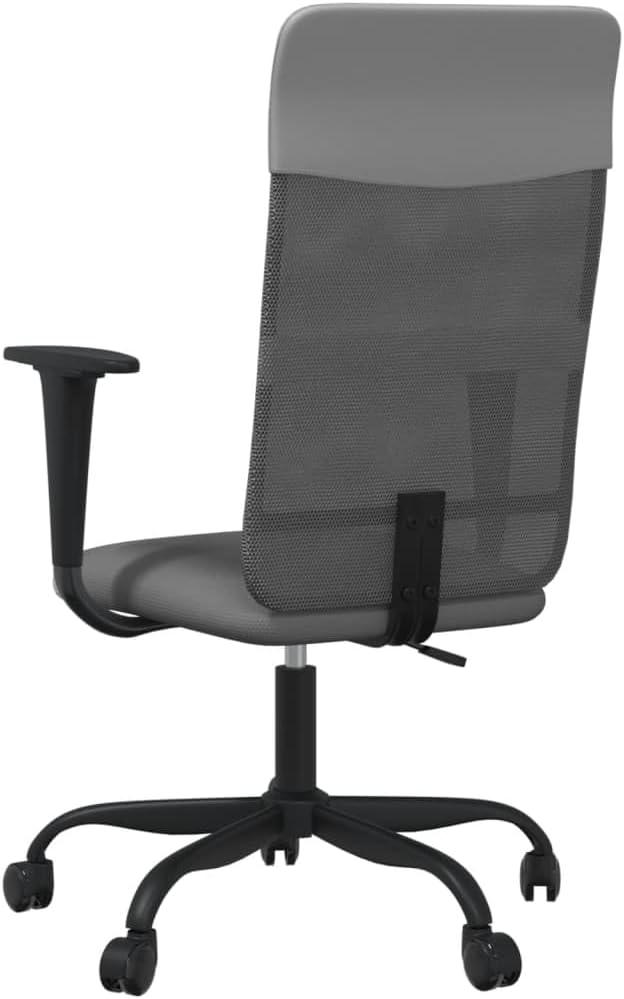 Grey Mesh Fabric Office Chair with Height Adjustment and 360-Degree Swivel, Breathable Back and Faux Leather Seat for Ergonomic Support and Workspace Mobility