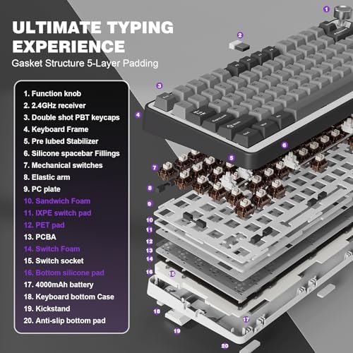 YUNZII B75 PRO 75% Wireless Mechanical Keyboard (Dark Grey,Cocoa V2)