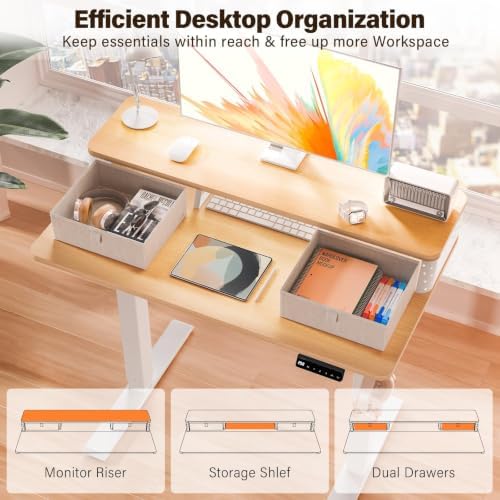 Kingant 40x24 Inch Electric Standing Desk with Dual Drawers, Nature