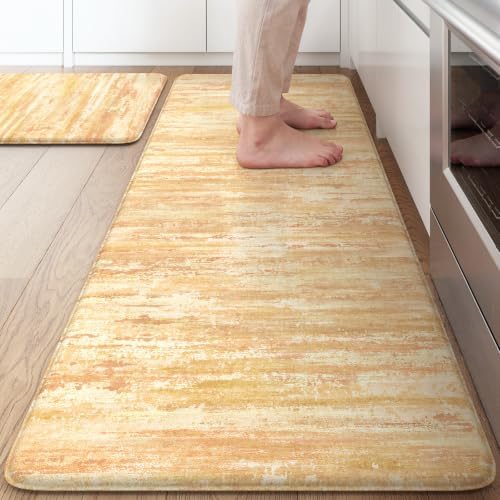 KIMODE Anti Fatigue Kitchen Mats,Autumn Orange Kitchen Rugs Sets of 2 Wider