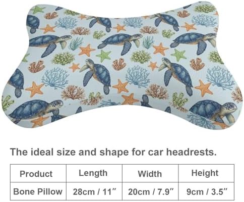 2 Pcs Car Neck Support Pillow Sea Turtle Ergonomic Headrest with Breathable Removable Cover for Driving
