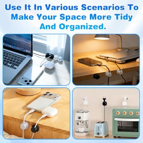 6 Pcs Magnetic Cord Organizer Holder,Magnetic Cable Clips,Cord Holder,Under Desk Cable Management, for Nightstand Home Office Desk Car Phone Wall Desktop (BLACK)